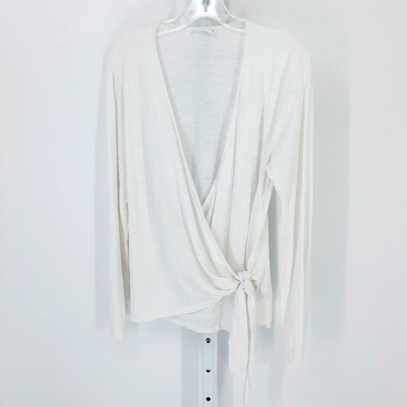 Lush Tops - Lush White Cotton Long Sleeve Wrap Top